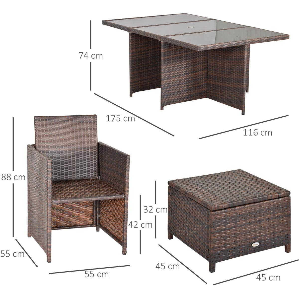 11 Pieces Rattan Dining Set - Brown – image 3