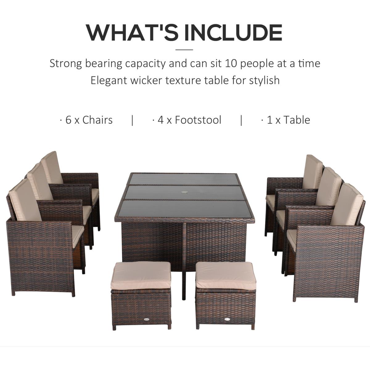 11 Pieces Rattan Dining Set - Brown – image 4