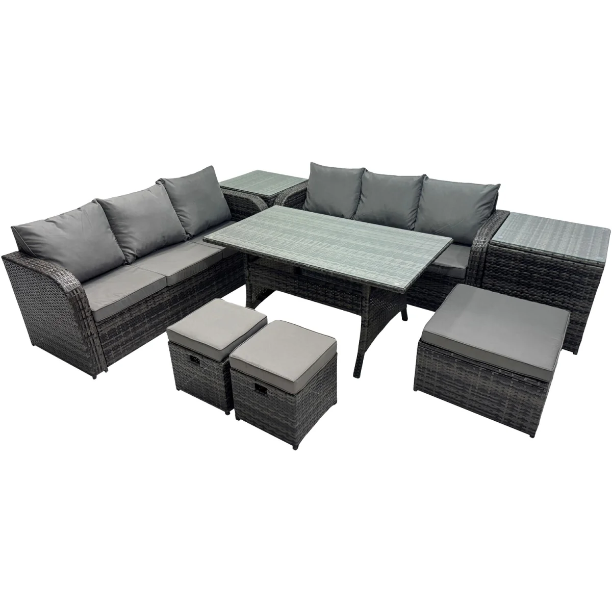 Fimous 9-Seat Outdoor PE Rattan Garden Furniture Set Dark Grey Mixed - Dark Grey Mixed – image 5