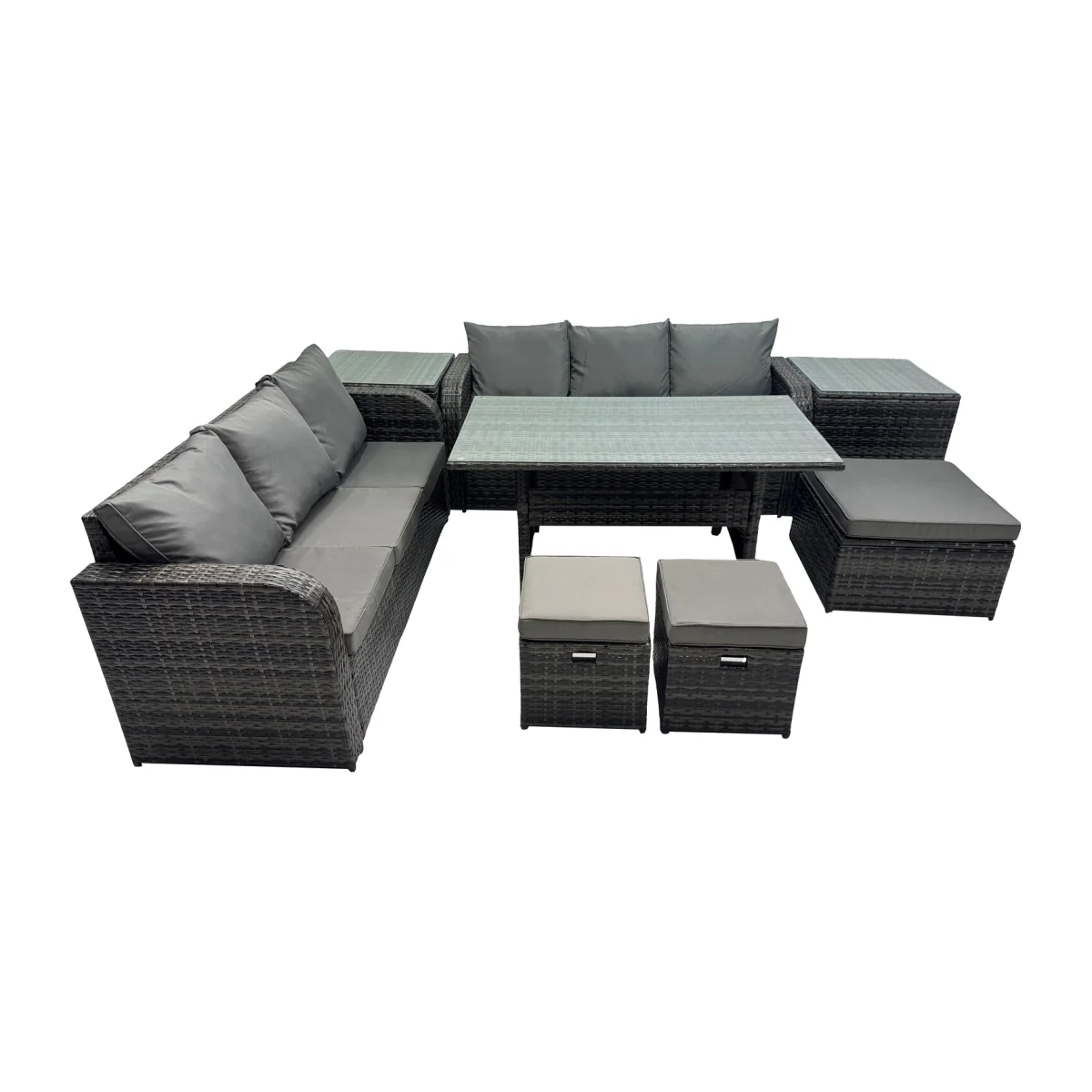 Fimous 9-Seat Outdoor PE Rattan Garden Furniture Set Dark Grey Mixed - Dark Grey Mixed – image 1