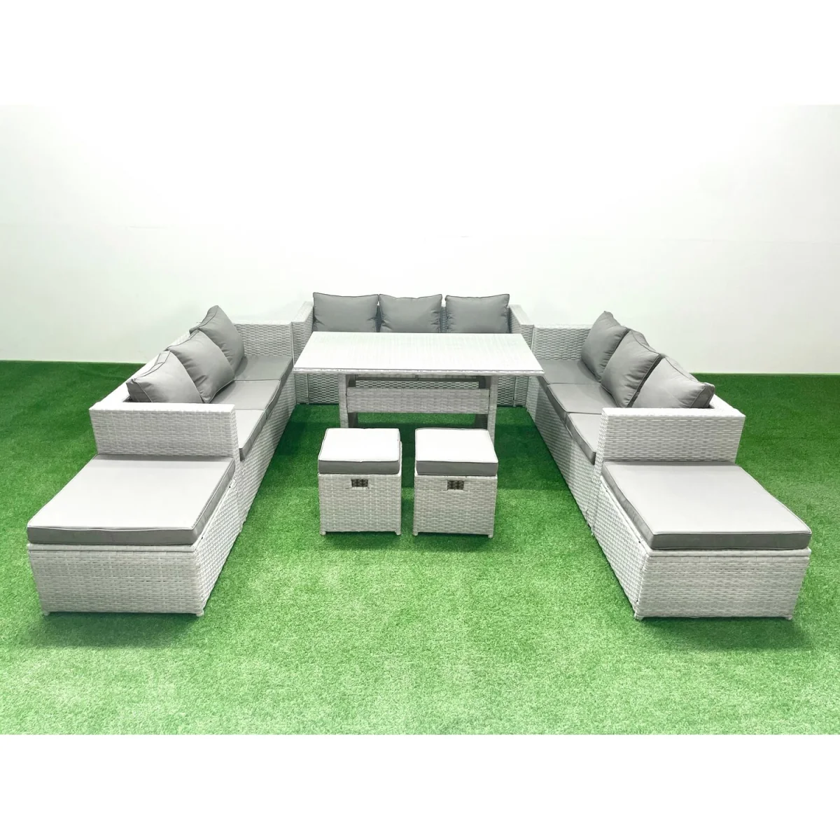 Fimous Rattan Garden Furniture 13-Seater Lounge and Dining Set with Cushions Light Grey Mixed - Light Grey Mixed – image 5