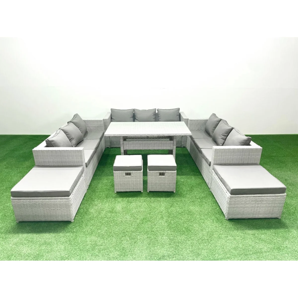 Fimous Rattan Garden Furniture 13-Seater Lounge and Dining Set with Cushions Light Grey Mixed - Light Grey Mixed – image 1