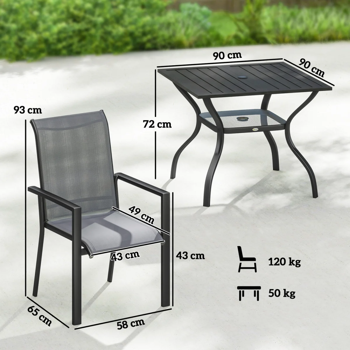 Outsunny 5 Pieces Outdoor Dining Set for 4, Patio Furniture Set - Grey – image 4