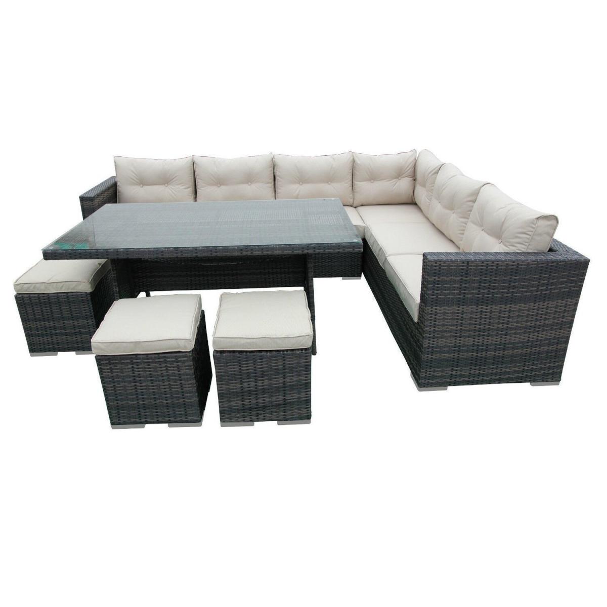 9 Seat Rattan Garden Furniture Set Corner Sofa Conversation Set with Cushions - Brown / 9 – image 2