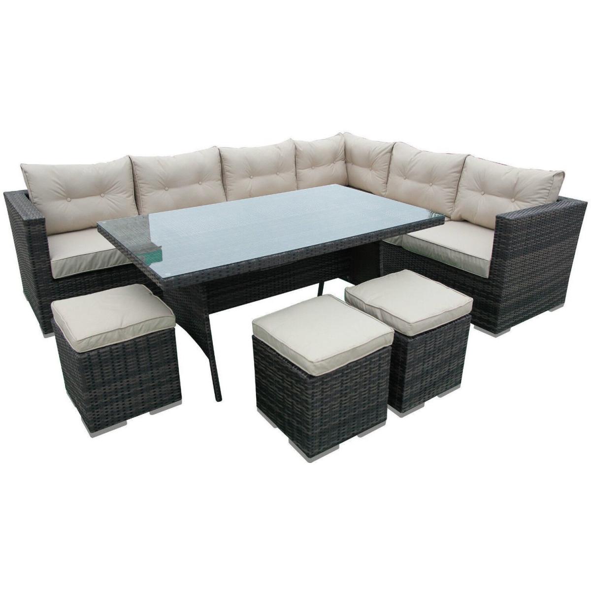 9 Seat Rattan Garden Furniture Set Corner Sofa Conversation Set with Cushions - Brown / 9 – image 3