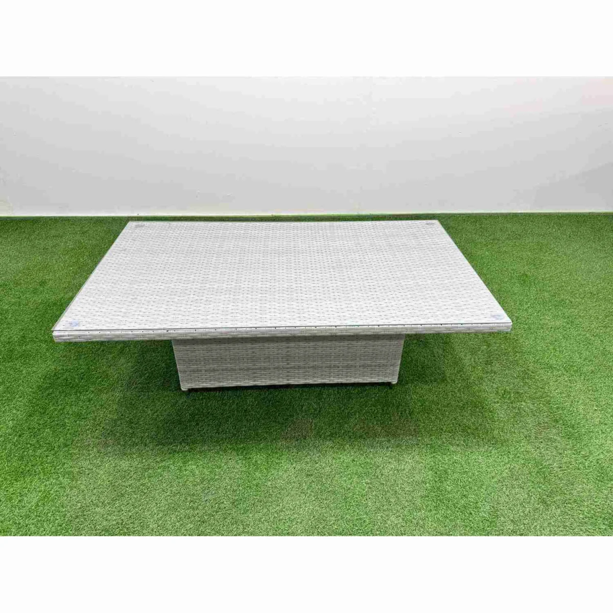 Fimous 8-Piece Garden Rattan Dining Set 13-Seater Lifting Table Light Grey - Light grey PE rattan with dark grey fabric – image 4