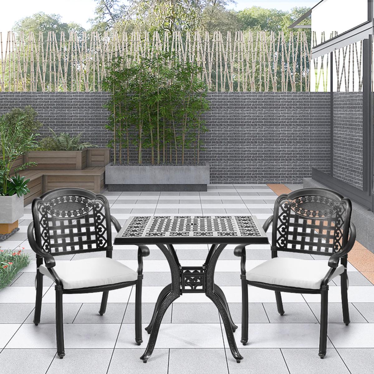 Garden 3PCS Cast Aluminium Coffee Tea Table Chair Set Outdoor Furniture - Black – image 2
