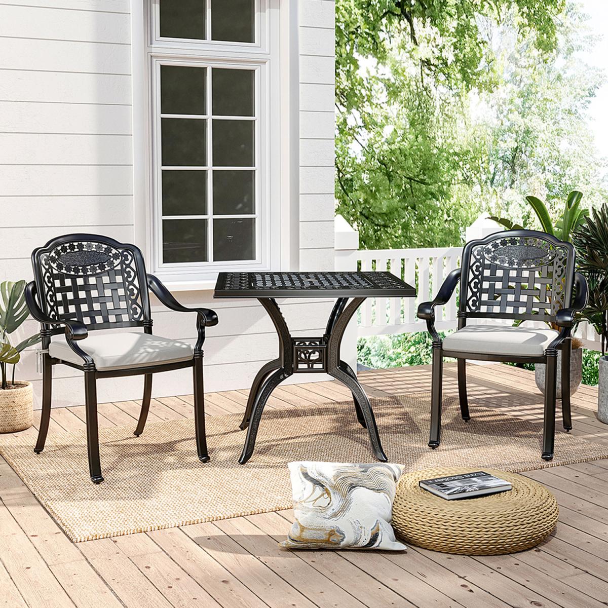 Garden 3PCS Cast Aluminium Coffee Tea Table Chair Set Outdoor Furniture - Black – image 6