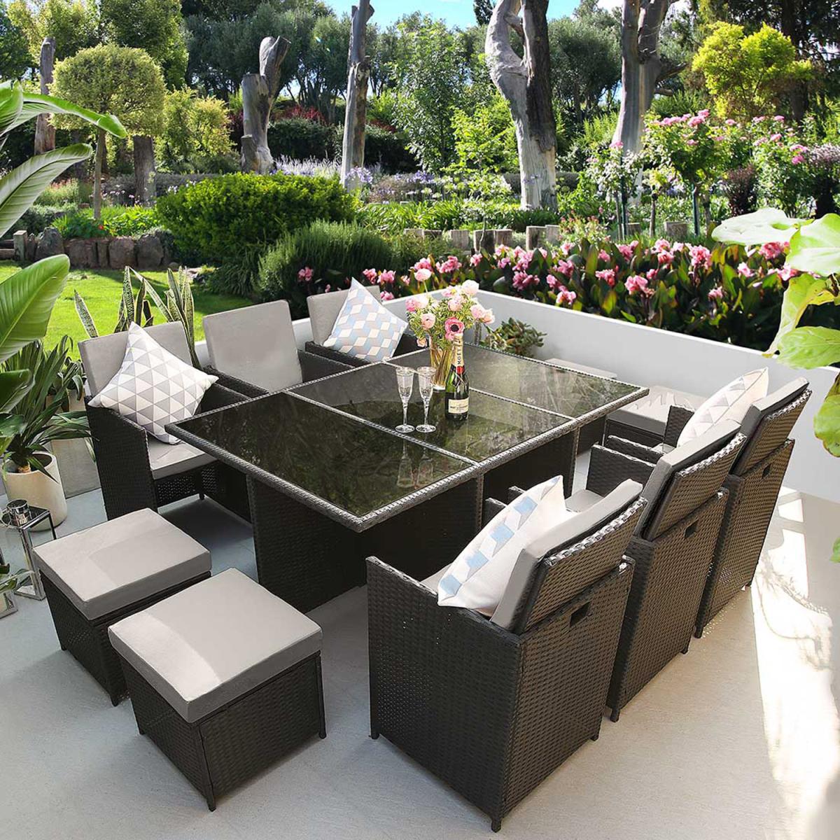 Santorini 10 Seater Premium Cube Rattan Outdoor Patio Garden Dining Table Set - Black – image 5