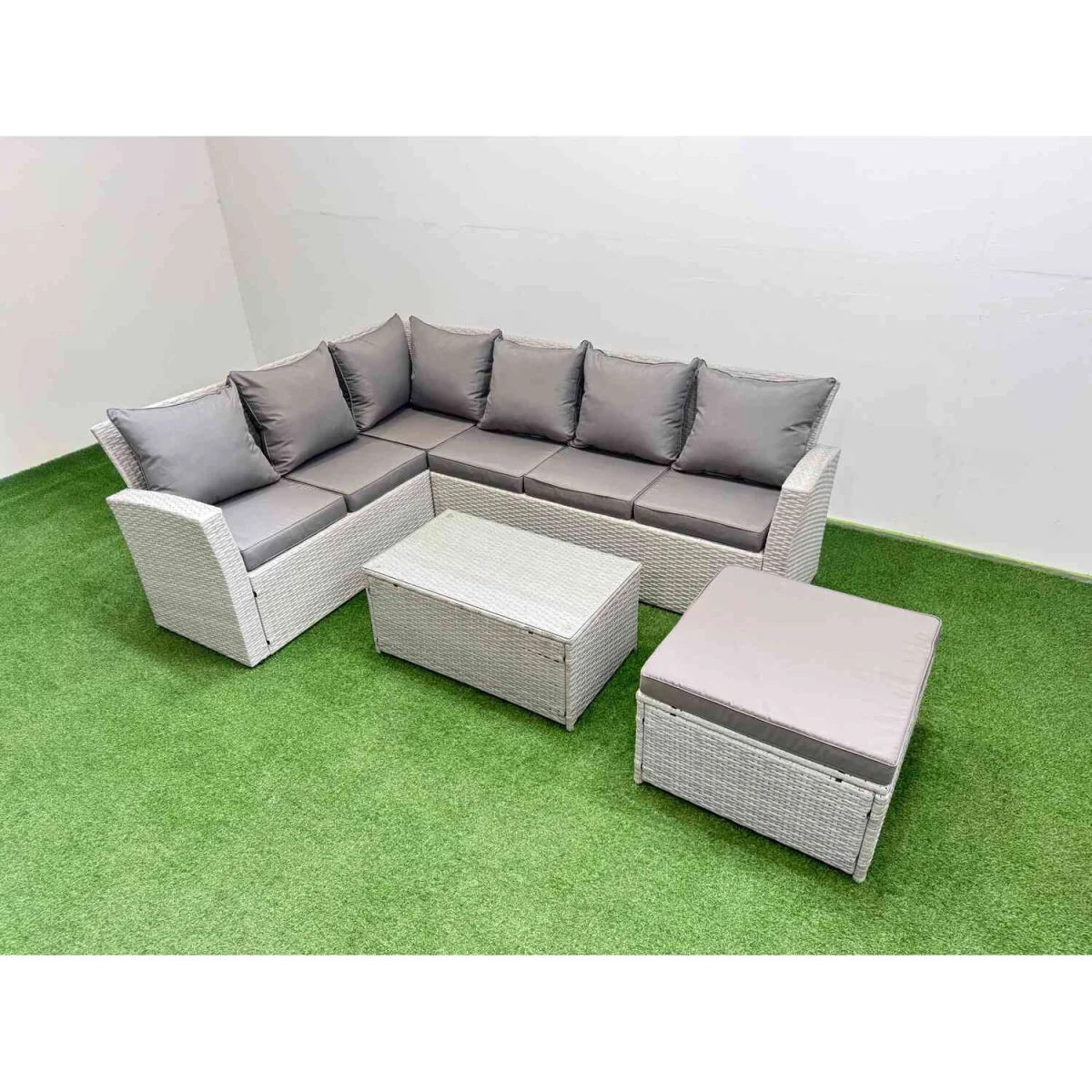 Fimous 7 Seater Outdoor PE Rattan Furniture Set Light Grey Mixed - Light Grey – image 5