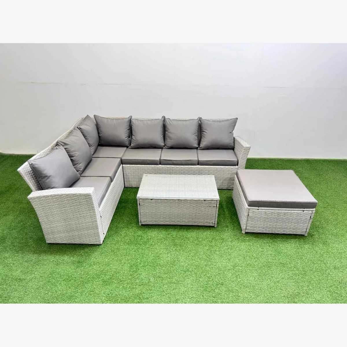 Fimous 7 Seater Outdoor PE Rattan Furniture Set Light Grey Mixed - Light Grey – image 1