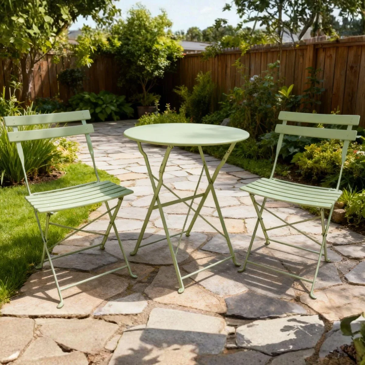 Clifton 3 Piece Folding Metal Bistro Set - Sage Green – image 4