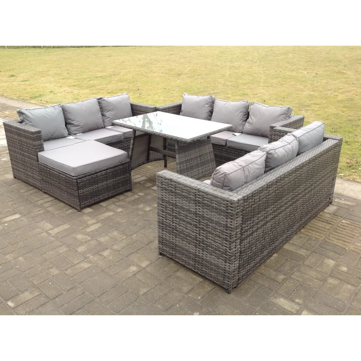 Outdoor Rattan Garden Furniture Set Oblong Dining Table - Dark Grey Mixed – image 2