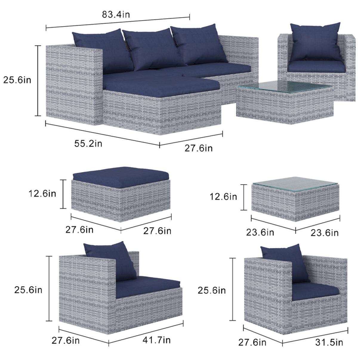5 Seat Rattan Modular Corner Sofa Set - Grey – image 12