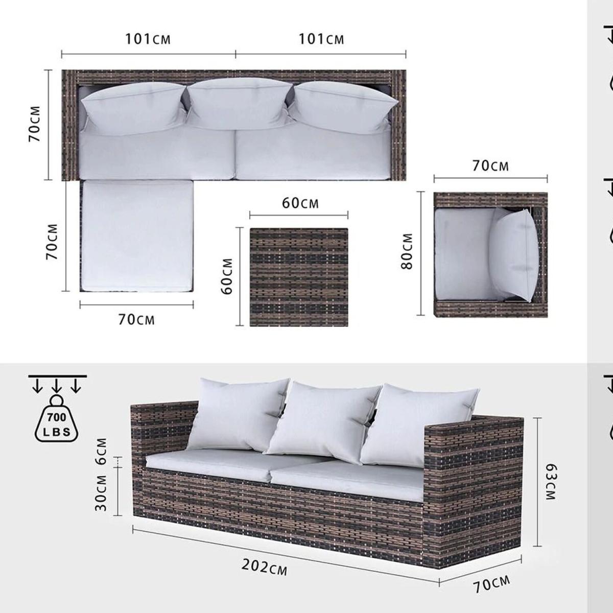 5 Seat Rattan Modular Corner Sofa Set - Grey – image 3
