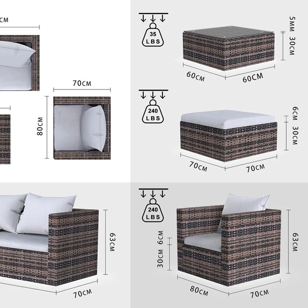 5 Seat Rattan Modular Corner Sofa Set - Grey – image 4