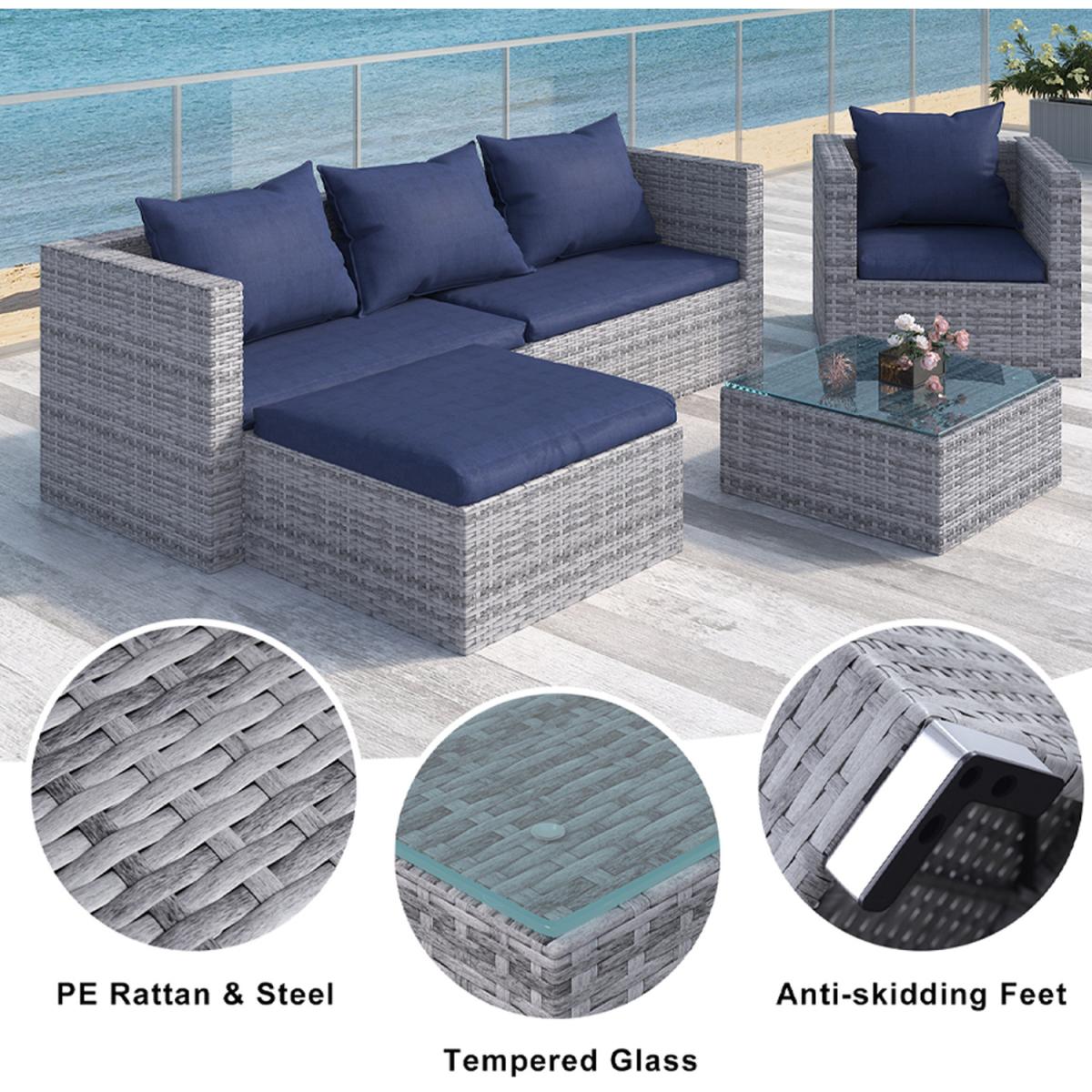 5 Seat Rattan Modular Corner Sofa Set - Grey – image 10