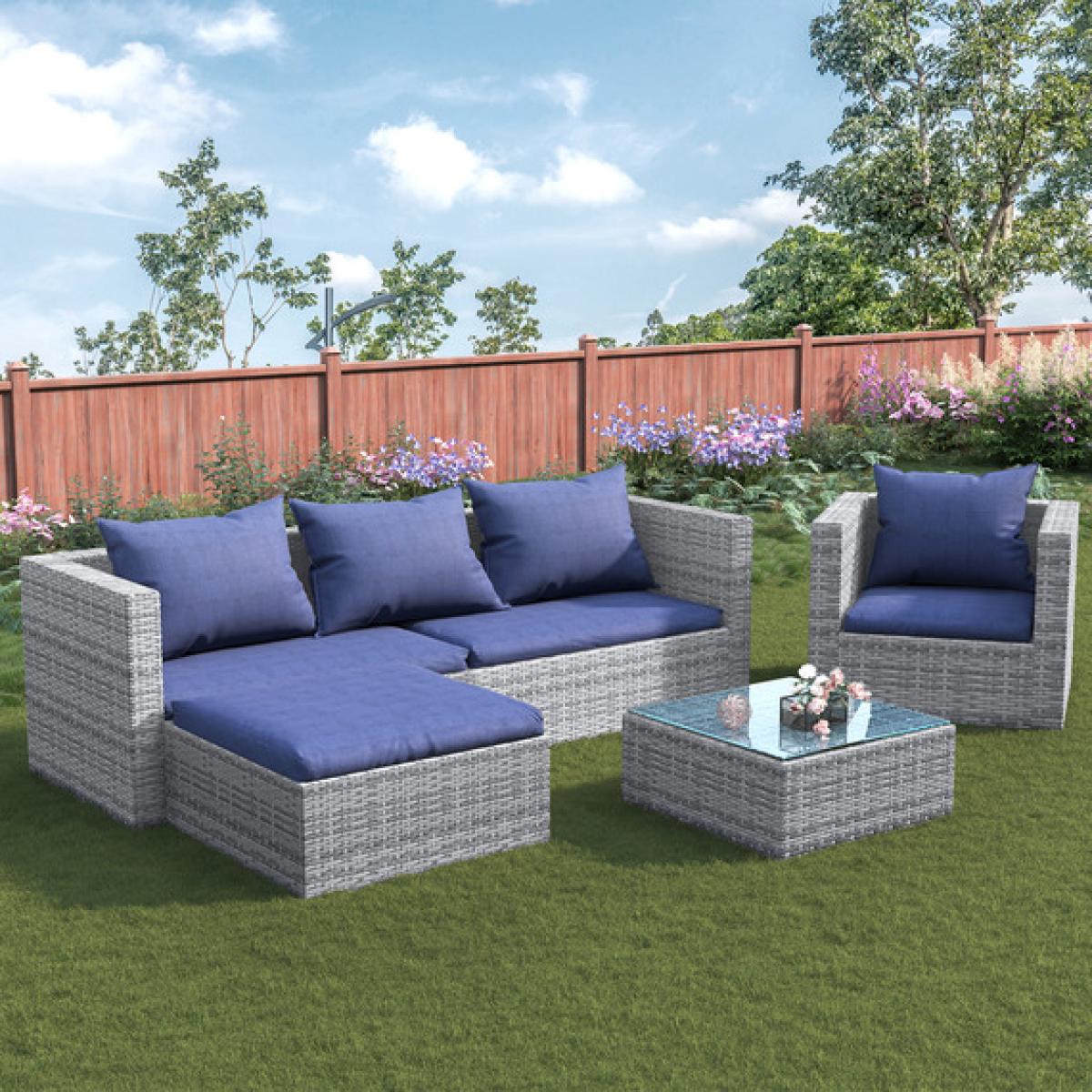 5 Seat Rattan Modular Corner Sofa Set - Grey – image 1