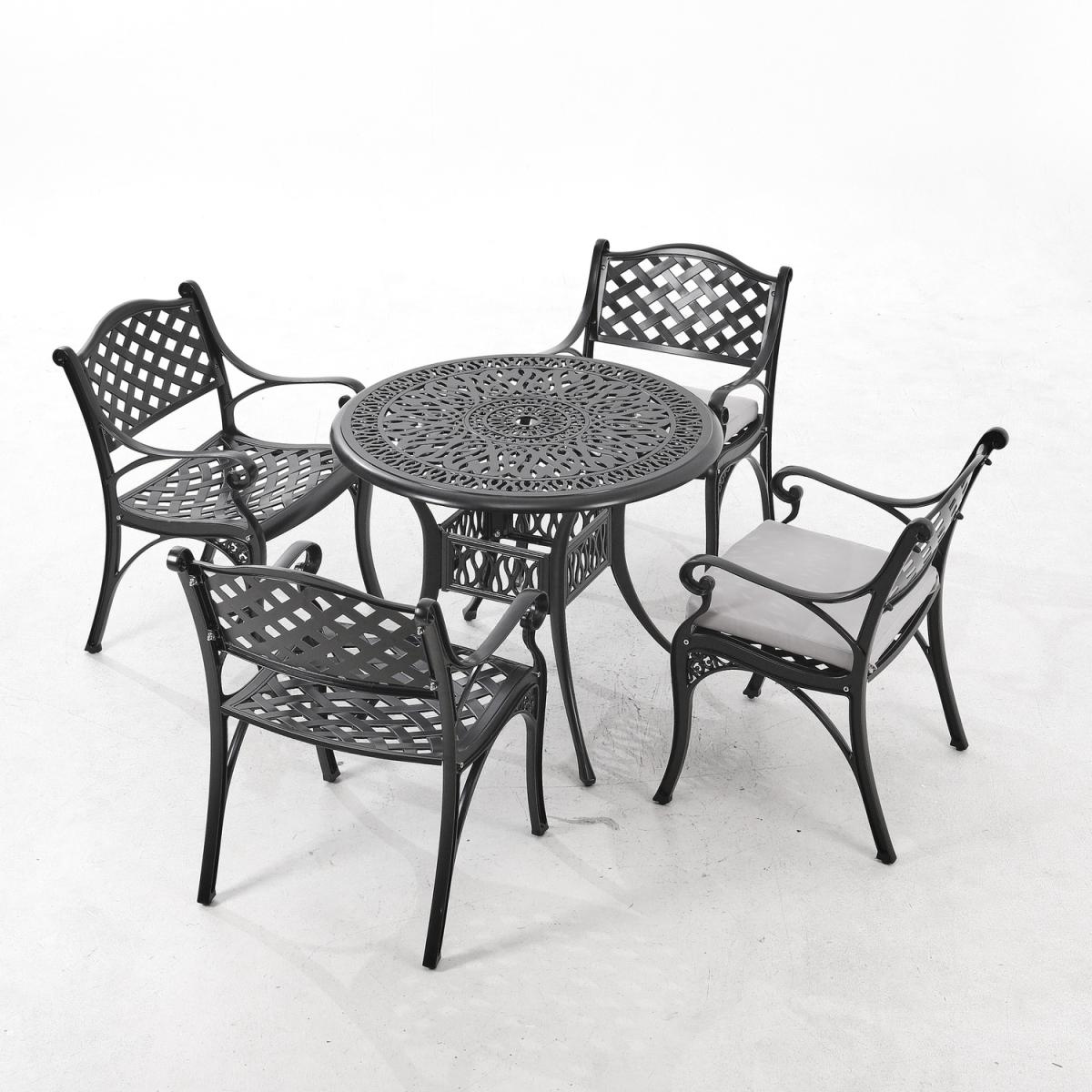Outdoor Cast Aluminium Garden Dining Table Chairs Set - Black – image 2