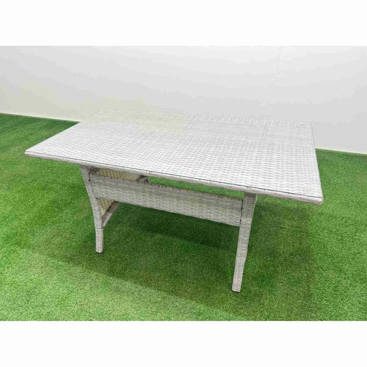 Fimous 8-Seater PE Rattan Outdoor Garden Furniture Set with Dining Table, Light Grey. - Light grey PE rattan with dark grey fabric – image 3