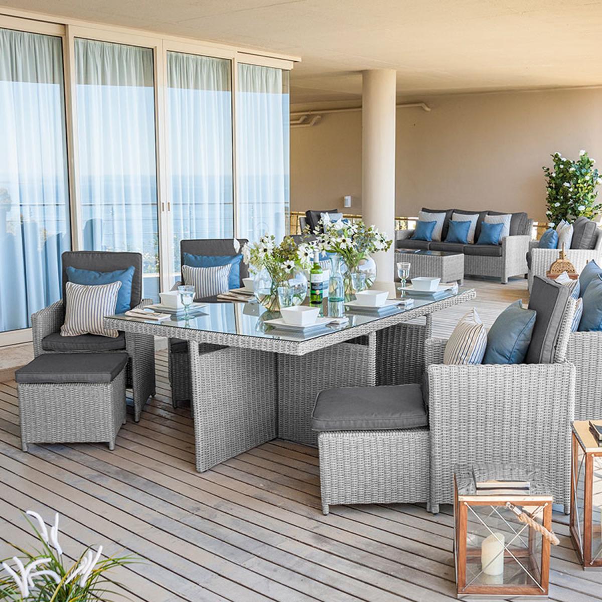 Nova 6 Seater Rectangular Rattan Cube Dining Set - White Wash – image 2
