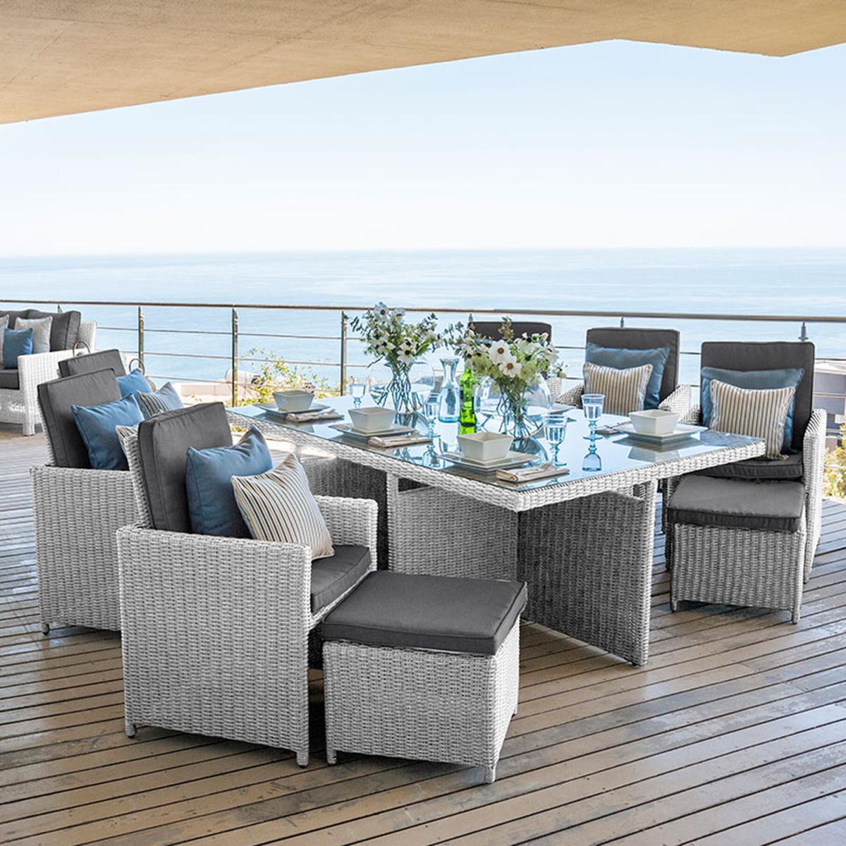 Nova 6 Seater Rectangular Rattan Cube Dining Set - White Wash – image 1