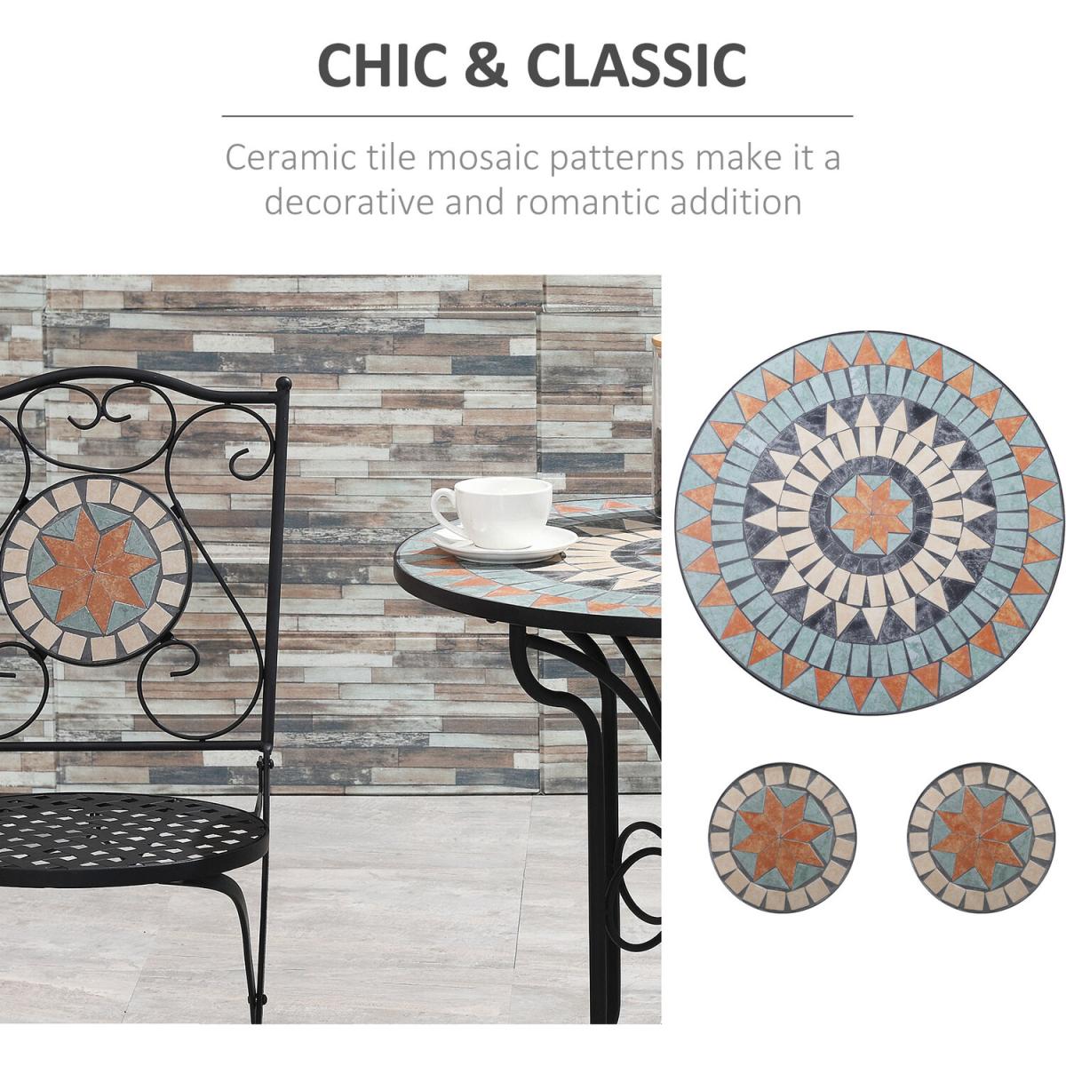 3 Piece Garden Bistro Set Folding Chairs and Mosaic Tabletop - Blue, Yellow, Cream White – image 3