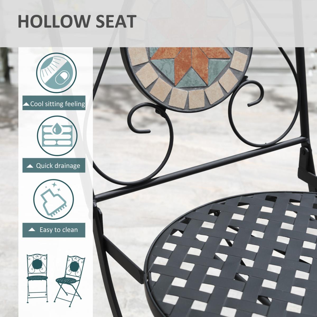 3 Piece Garden Bistro Set Folding Chairs and Mosaic Tabletop - Blue, Yellow, Cream White – image 4