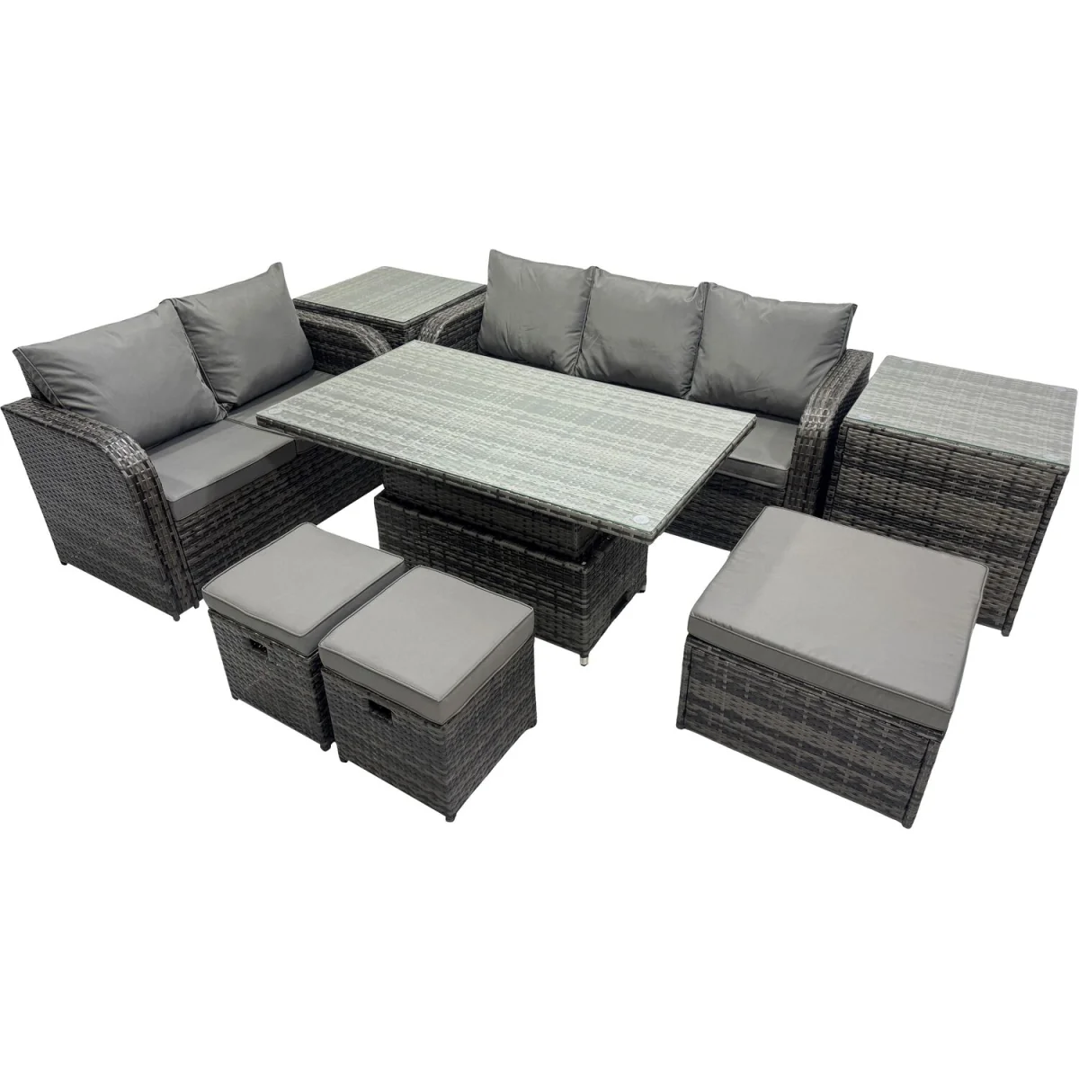 Fimous 8-Seater Rattan Patio Set with Adjustable Rising Table - Dark Grey Mixed – image 5