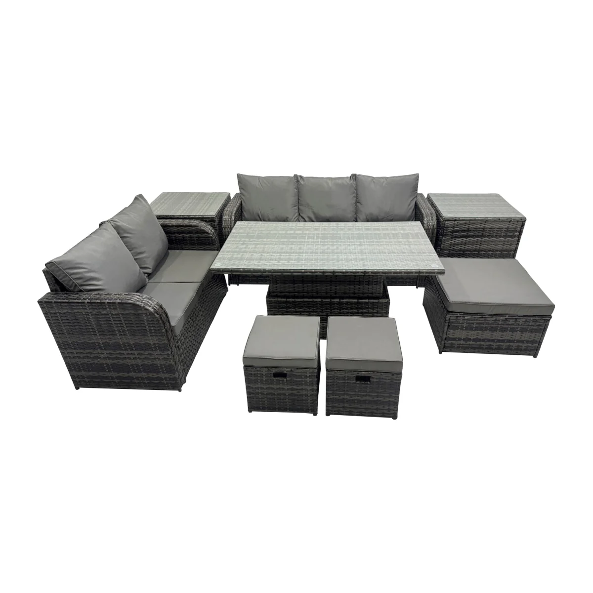 Fimous 8-Seater Rattan Patio Set with Adjustable Rising Table - Dark Grey Mixed – image 1