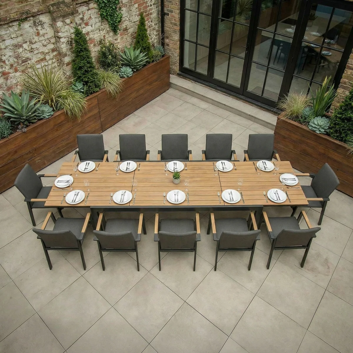 Melbourne 12 Seat Extendable Rectangular Garden Dining Set - Grey – image 5