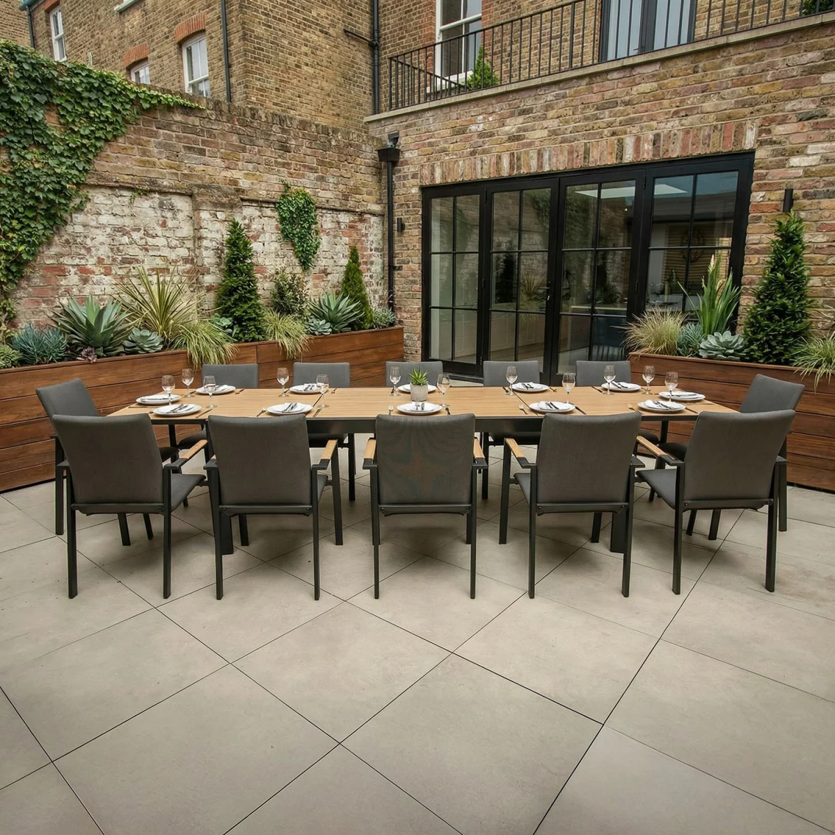 Melbourne 12 Seat Extendable Rectangular Garden Dining Set - Grey – image 6