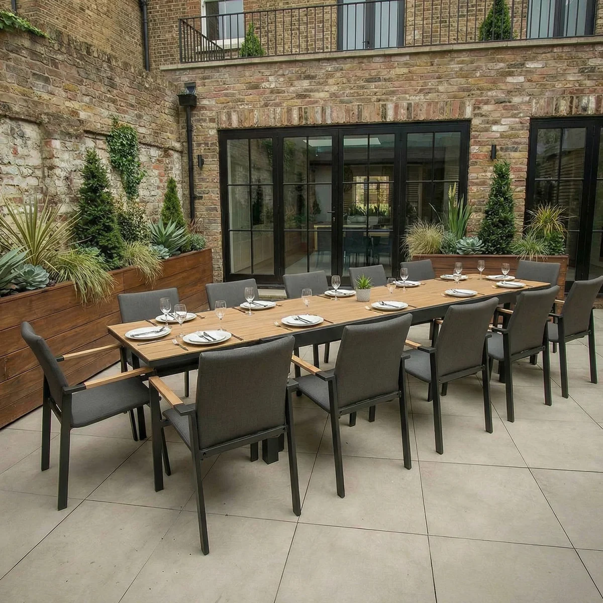 Melbourne 12 Seat Extendable Rectangular Garden Dining Set - Grey – image 7