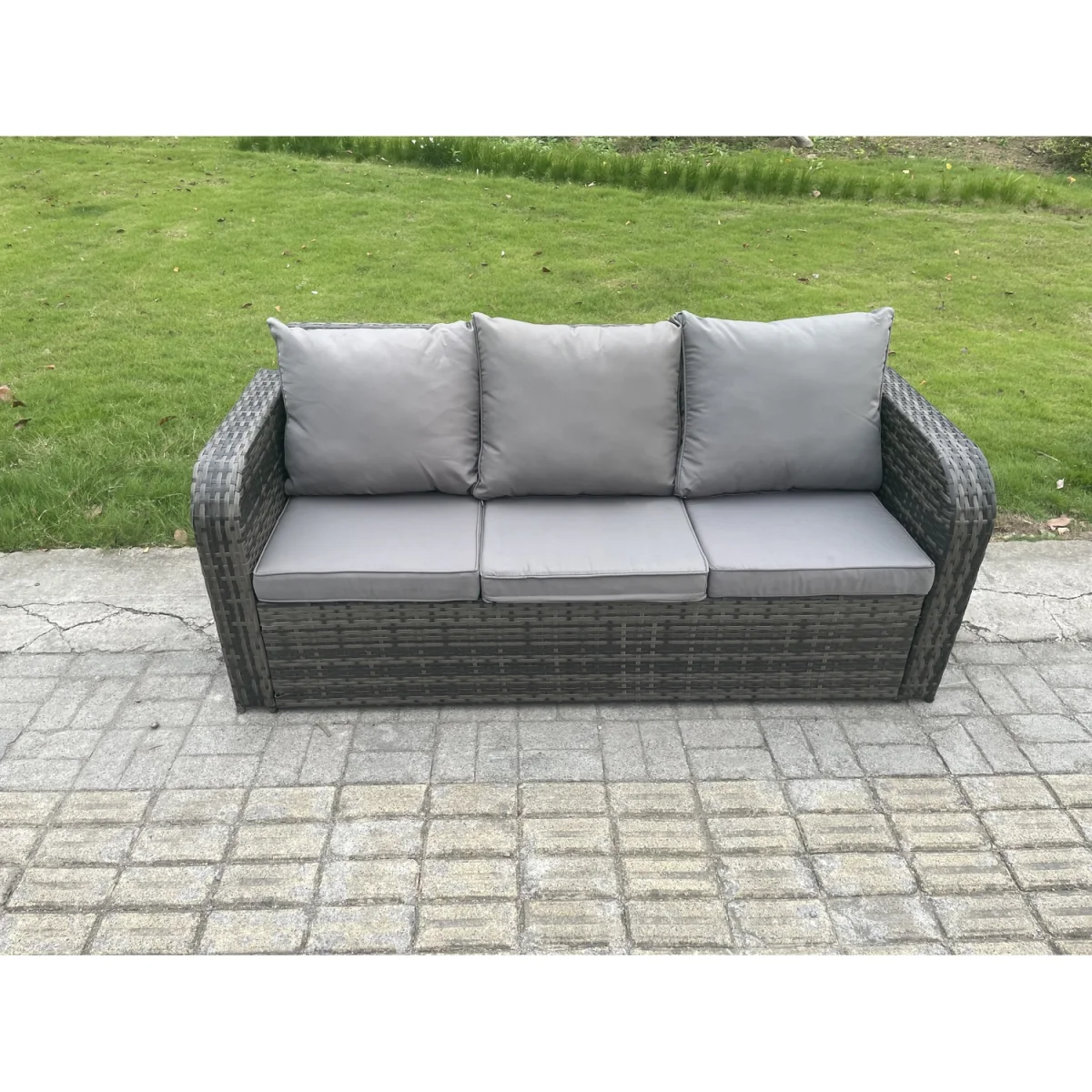 Fimous 6-Seater Outdoor Rattan Garden Set Dark Grey - Dark grey mixed rattan with dark grey fabric – image 3