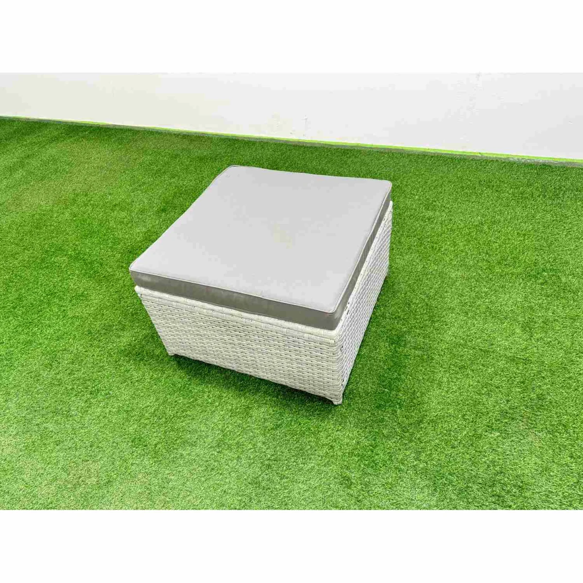 Fimous 7-Piece Patio Rattan Furniture Set with Black Tempered Glass Table Light Grey - Light grey mixed rattan with dark grey fabric – image 5