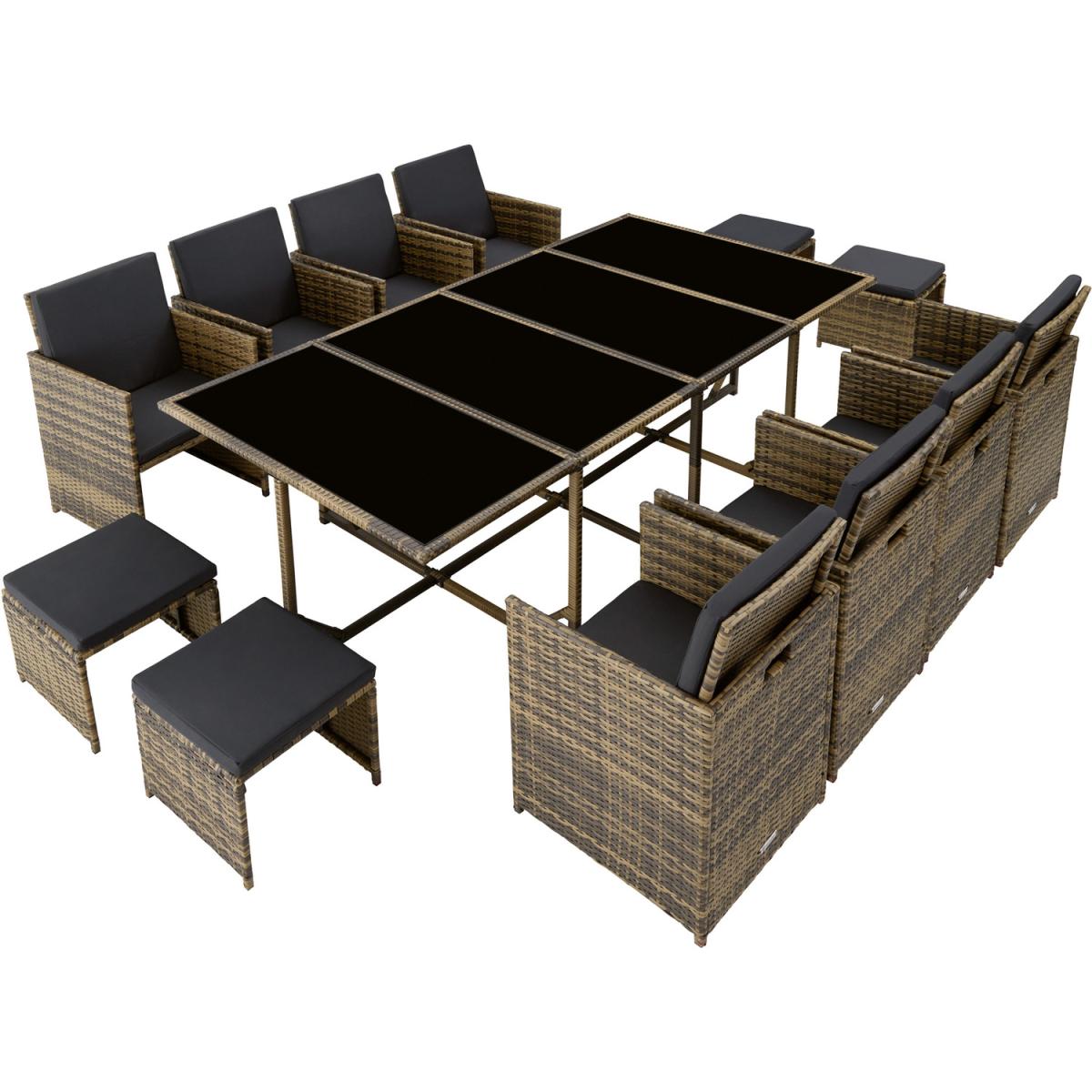 Garden Rattan Furniture Set Palma 12 Seats 1 Table - Nature/Dark Grey – image 4