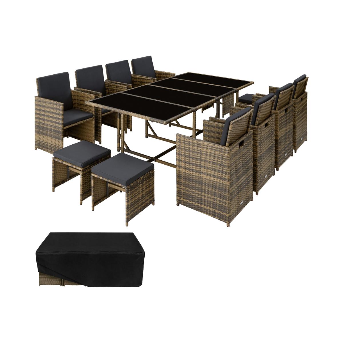 Garden Rattan Furniture Set Palma 12 Seats 1 Table - Nature/Dark Grey – image 1