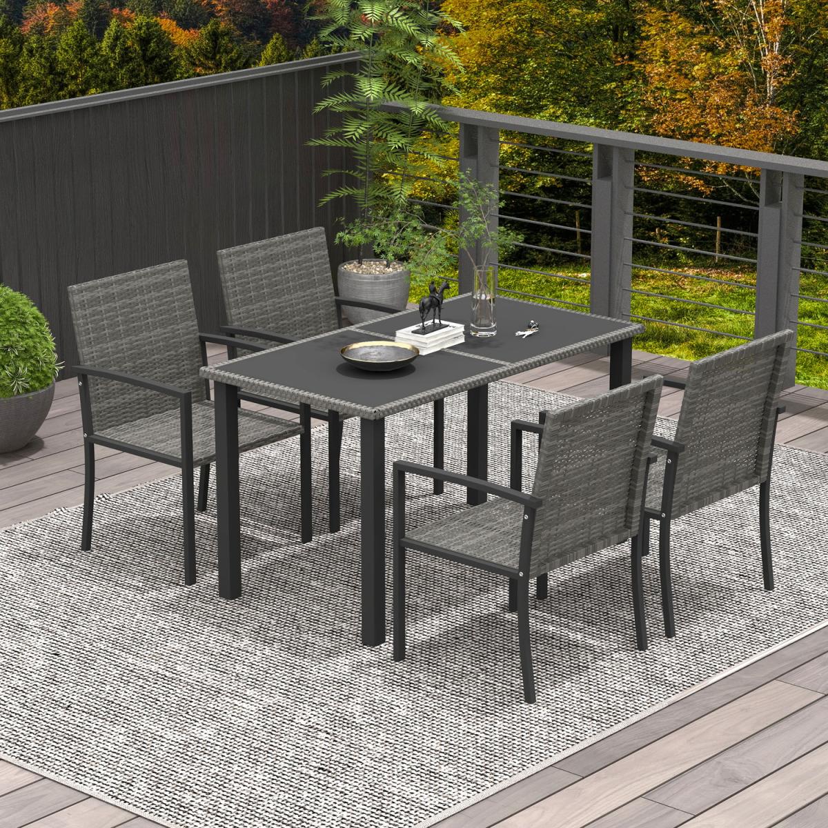 5 Pieces Rattan Garden Furniture Set 861-094V00GG - Grey