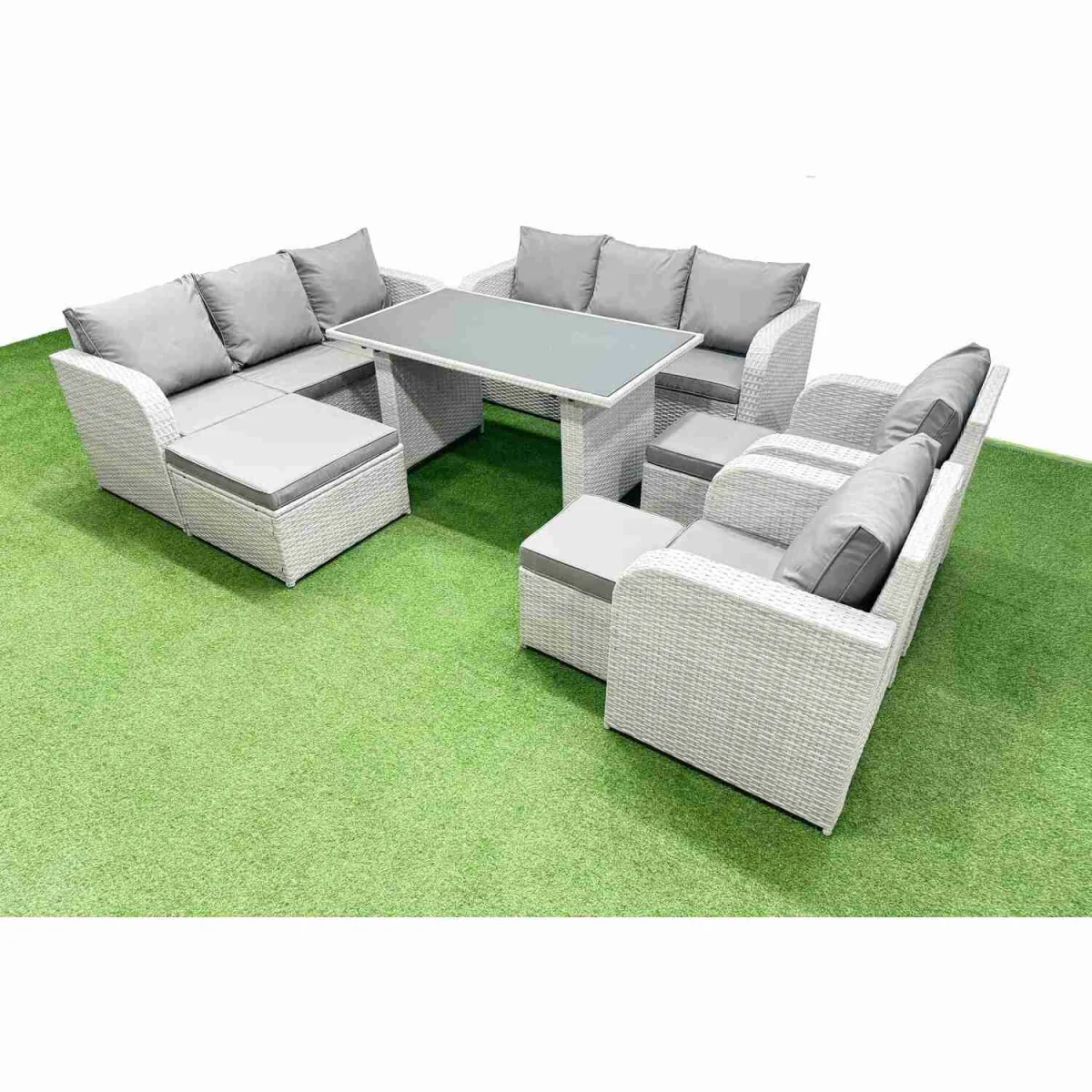 Fimous 11-Seater PE Rattan Outdoor Dining Set with Reclining Chairs & 3-Seater Sofas Light Grey - Light grey – image 1