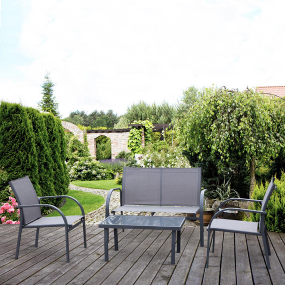 4 Piece Curved Steel Outdoor Dining Set - Grey