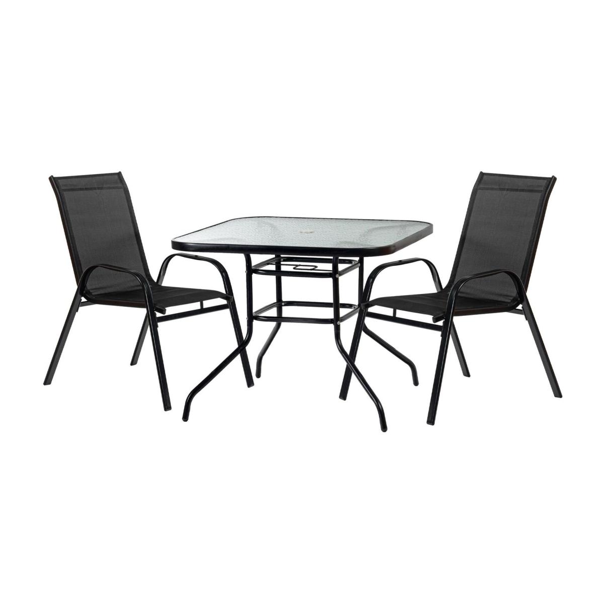 2 Person Garden Furniture Set - Bistro Table and Chairs - Black