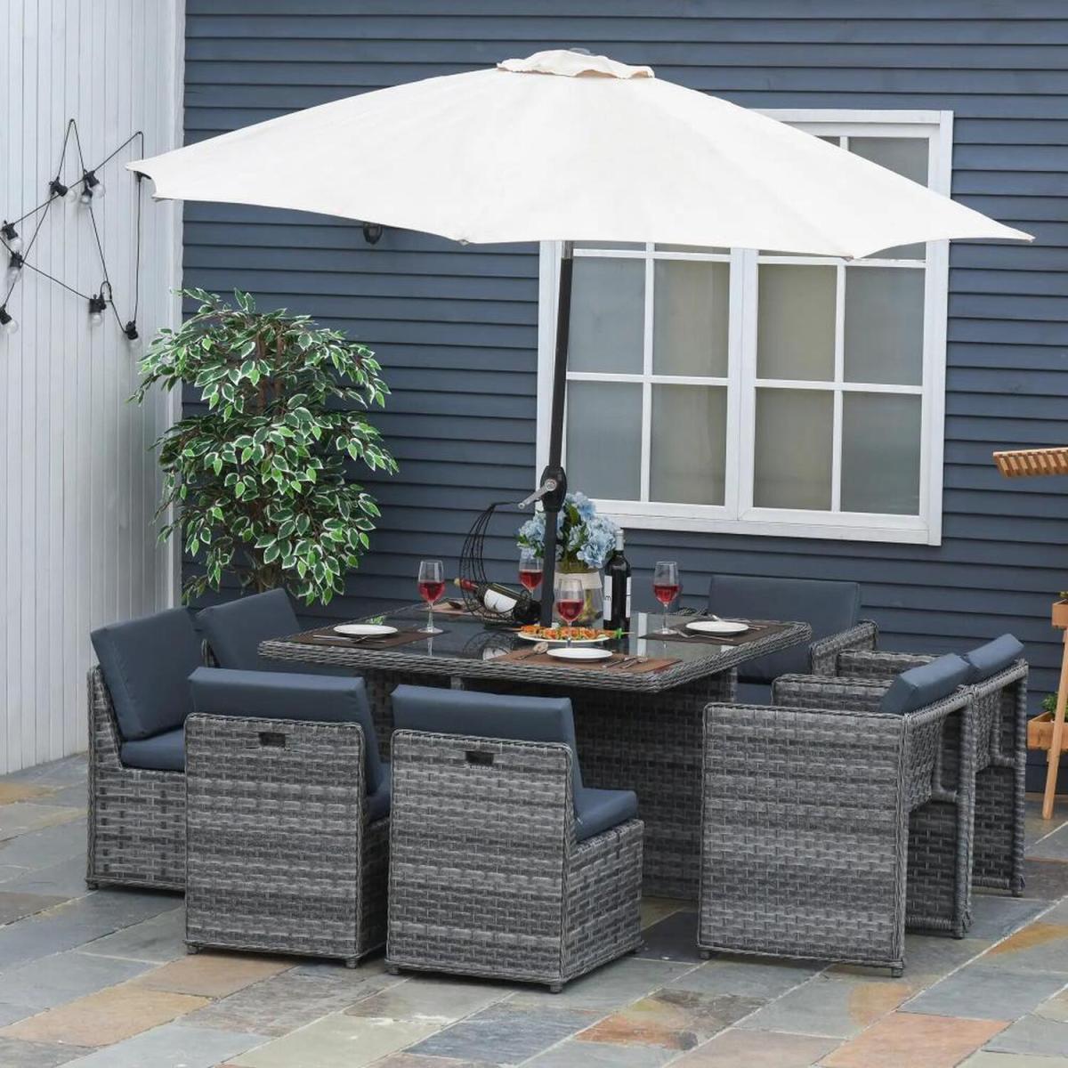 8 Seater Rattan Cube Set - Grey