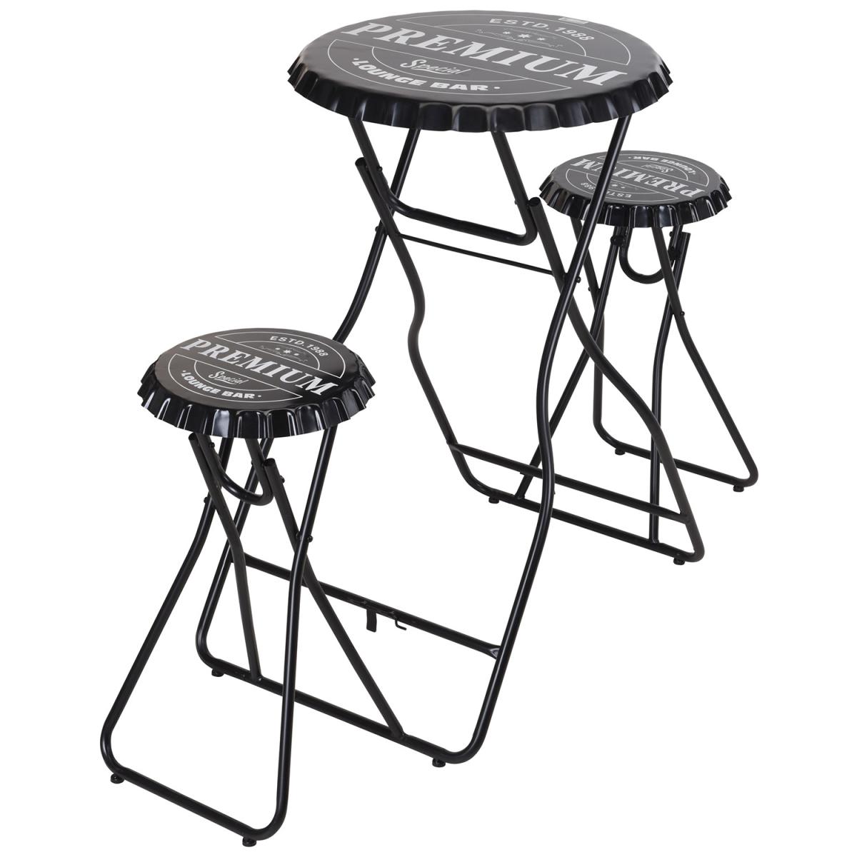 Lounge Bar Table With Foldable Stools - Black – image 2
