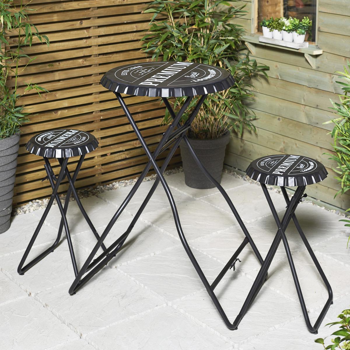 Lounge Bar Table With Foldable Stools - Black – image 4