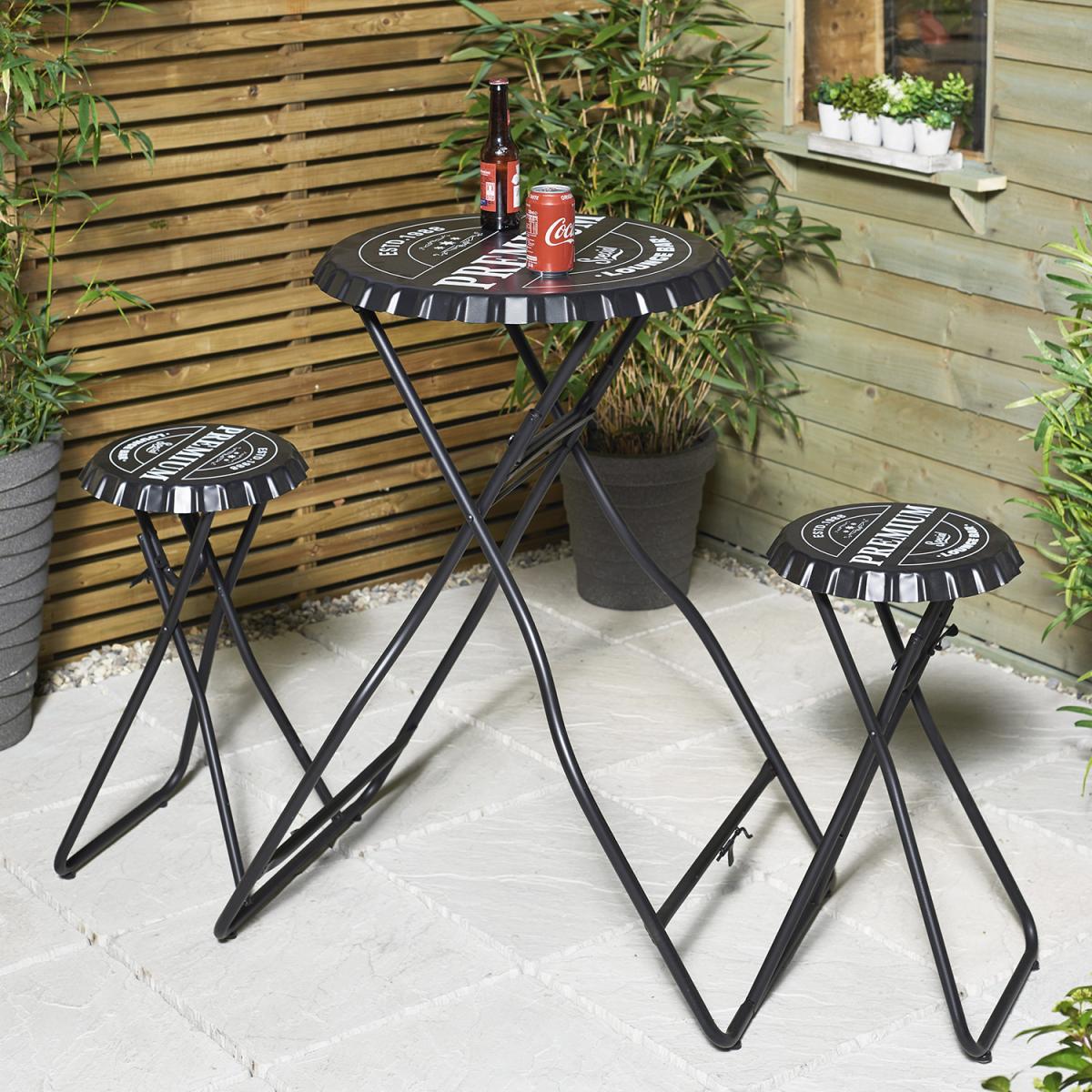 Lounge Bar Table With Foldable Stools - Black – image 1