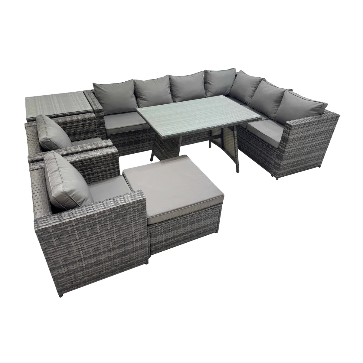 Fimous Dark Grey Rattan Garden Set with Tempered Glass Dining Table - Dark grey mixed PE Rattan – image 1