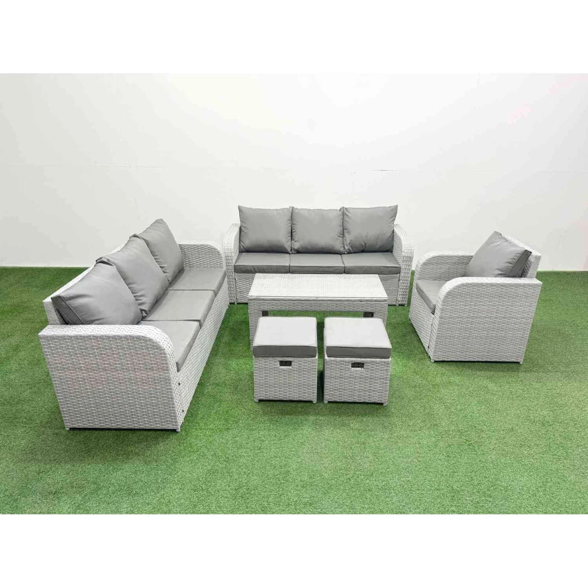 Fimous 9 Seater Poly Rattan Outdoor Garden Furniture Set Light Grey - Light Grey – image 1