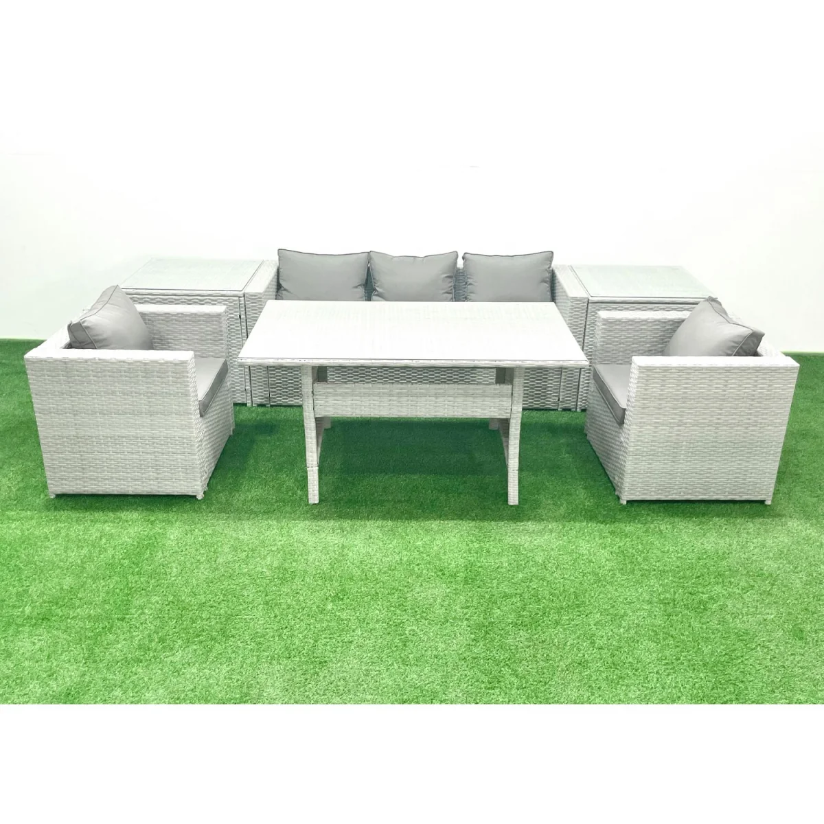 Fimous 5-Seater Modern Rattan Garden Furniture Set Light Grey Mixed - Light grey mixed rattan with dark grey fabric – image 5
