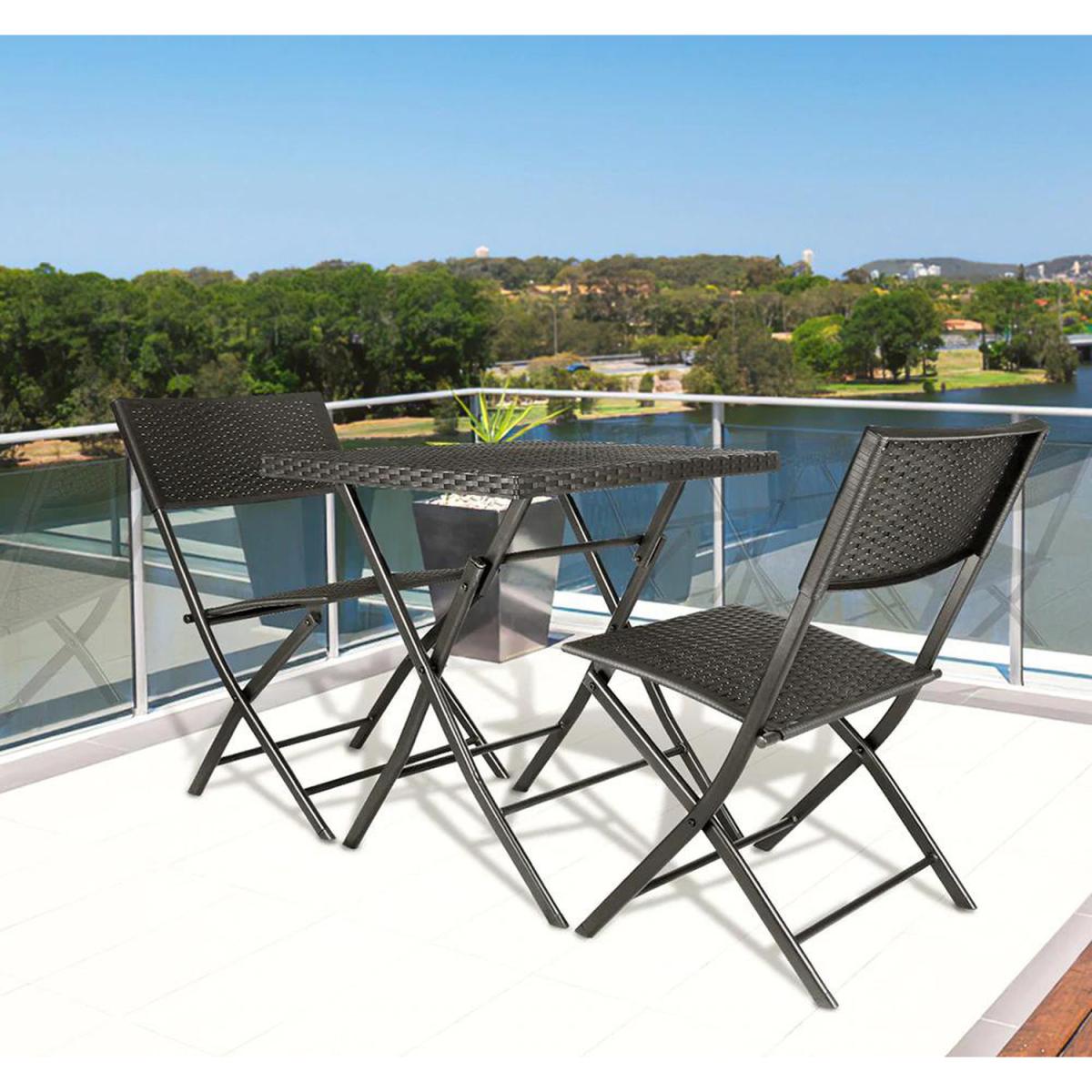 Grey or Black 3 PCS Rattan Table Set - Black – image 2