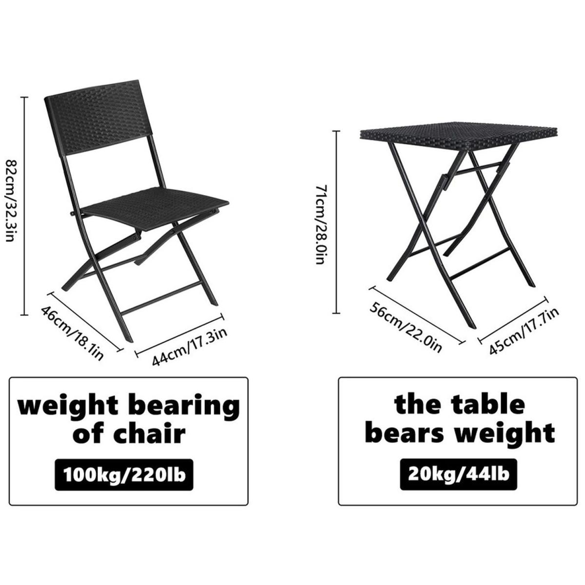 Grey or Black 3 PCS Rattan Table Set - Black – image 5